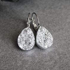 Silver Drop Earrings, Silver Bridesmaid Earrings, Silver Teardrop Earrings, Silver Druzy Earrings, S Silver Bridesmaid Earrings, Bridesmaid Earrings Silver, Silver Bridesmaid, Drop Earrings Silver, Large Gift Boxes, Bold Earrings, Druzy Earrings, Silver Dangle Earrings, Large Gift