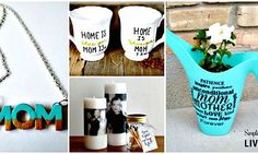 there are many different items that can be seen in this collage, including mugs and flowers