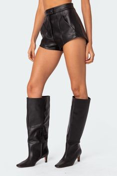 PRODUCT INFO Micro shorts Matching set Faux Leather Model wears size S Model height is 5'7 Item care: Hand wash Mini Shorts Outfit, Shorts Matching Set, Fb Games, Micro Shorts, Black Leather Shorts, Faux Leather Shorts, Biker Chic, Swimwear Dress, Going Out Outfits