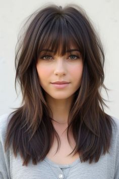 29  Bangs Hairstyles Ideas 22 Tapered Fringe Bangs, Wispy Fringe Long Hair Round Face, Long Brown Hair With Wispy Bangs, Fine Hair With Bangs And Layers, Side Bangs With Shoulder Length Hair, Waterfall Fringe Bangs, Bangs Over 40 Fine Hair, Medium Length Haircut Wispy Bangs, Bangs For Thinning Hair Over 40