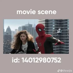 the spider - man and woman are standing in front of a cityscape