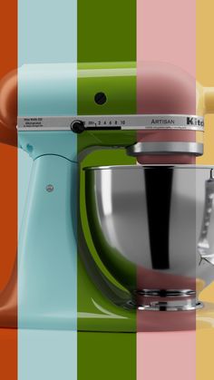 an artisan stand mixer in front of multi - colored squares