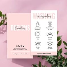 a pink brochure with the words washing and instructions on it next to a plant