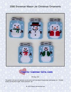 snowman mason jar christmas ornaments cross - stitch pattern by the crafty kit company