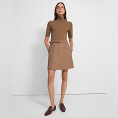 New With Tags. Polished And Sophisticated, This Short-Sleeve, Turtleneck Dress Is Designed With A Delicate Ribbed-Knit Bodice And Contrasting Stretch Wool Twill Skirt For A Textural, Two-In-One Look. Pair It With Everything From Leather Boots To Pumps. Bodice: 67% Merino Wool 29% Polyamide 4% Spandex; Exclusive Of Trim; Skirt: 53% Polyester 43% Wool 4% Elastane; Lining: 100% Polyester Chic Fitted Brown Dress, Brown Mini Length Office Dress, Neutral Mini Dress For Work, Fitted Knee-length Neutral Mini Dress, Formal Fitted Brown Mini Dress, Formal Brown Fitted Mini Dress, Fitted Neutral Knee-length Mini Dress, Brown Mini Dress For Office, Chic Neutral Fitted Dress