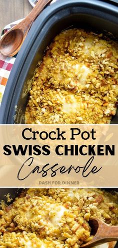 crock pot swiss chicken casserole with cheese and bread