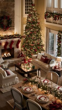 a living room filled with furniture and a christmas tree