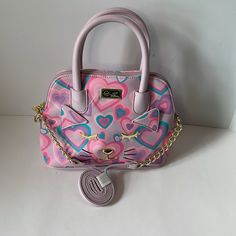 Betsy Johnson Luv Barrel Crossbody Purse Cat / Hearts Nwt Flaws'- 1 Spot On The Handle And 1 On The Bottom. Shown In Photo 4 And 7 Bag - 8 Inches Tall Handle Drop - 4 Inches Wise 10 1/4 Inches X 4 3/4 Inches Girly Accessories, Betsey Johnson Bags, Betsy Johnson, Crossbody Purse, Dress Accessories, Betsey Johnson, Purses Crossbody, Pink And Gold, Barrel