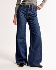 Women's High Rise Wide Leg Jean | Women's Bottoms | Abercrombie.com High Rise Wide Leg Jeans, Super Dark, Women's Bottoms, Denim Fabric, Wide Leg Jeans, Leg Jeans, Womens Bottoms, Full Length, New Arrivals