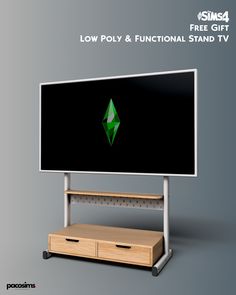 a computer monitor sitting on top of a wooden stand