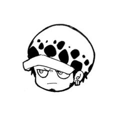 a black and white drawing of a person wearing a hat with polka dots on it