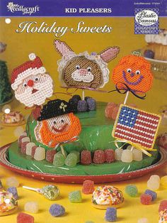 an advertisement for holiday sweets on a plate with candies and marshmallows