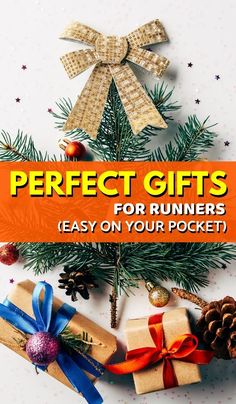 presents under the christmas tree with text overlay that reads perfect gifts for runners easy on your pocket