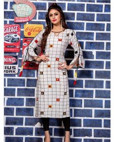 Buy Dark Purple Rayon Kurti with Thread Work - Kurti Online Kurti Design Latest, Latest Kurti Designs, Kurti Neck Design, Designs Kurti, Rayon Kurti, New Kurti Designs, Latest Kurti