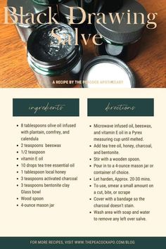 Herbal Ointment Recipe, Amish Black Drawing Salve Recipe, Amish Black Drawing Salve, Homemade Drawing Salve, Eggplant Salve Benefits, Black Drawing Salve Recipe, Diy Drawing Salve For Boils, Drawing Salve Recipe Diy, Black Walnut Salve Recipe