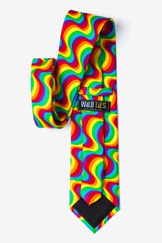 Add a little color (or a lot!) to your wardrobe with this fun and stylish men's necktie from Wild Ties. Featuring a wavy stripe of every color in the rainbow, this tie is the perfect accessory for anyone. Imported. Feast Mode, Funky Outfits, Rainbow Swirl, Cool Ties, Red Tie, Every Color, Mens Neck Ties, The Rainbow, Stylish Men