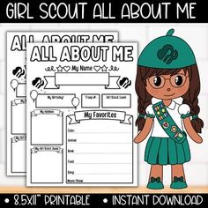 Looking for a fun and engaging way to introduce new members to your Girl Scout troop? Look no further than the All About Me Girl Scout Activity! This printable PDF is perfect for all levels and can be instantly downloaded and printed by troop leaders. With prompts for scouts to share their interests... Girl Scout Activity Ideas, Girl Scout Brownie First Meeting Ideas, Daisy Scouts First Meeting, Girl Scout Cookie Goal Tracker, First Girl Scout Meeting Of The Year, Girl Scout Levels, Girl Scout Meeting Ideas, Meeting Activities, Brownie Scouts