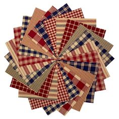 a pile of red, white and blue checkered napkins on top of each other