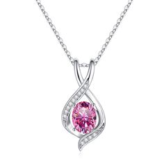 PRICES MAY VARY. MATERIAL: This stunning birthstone necklace with 1 sparkle created ruby, 4 prong set in precious Rhodium plated solid 925 Sterling Silver, hypoallergenic, lead free and nickel free, plating thickness is 20 times than normal, ensure birthstone charms necklace shiny forever. Beautiful cubic zirconia on both sides complement the center birthstone. MEASUREMENT: This elegant design birthstone pendant necklace with a 11.3*23.5mm charm, feature 1 6*9mm oval cut birthstone, 4 1mm and 7 Fine Jewelry Birthstone Necklace With Clavicle Chain, Sterling Silver Teardrop Pendant Necklace With Stones, Elegant Pink Pendant Birthstone Necklace, Oval Pendant Birthstone Jewelry In Cubic Zirconia, Pink Birthstone Necklace For Gift, Oval Necklace With Accent Stones, Oval Necklace With Accent Stones In Fine Jewelry Style, Oval Fine Jewelry Necklace With Accent Stones, Pink Gemstone Birthstone Necklace In Sterling Silver