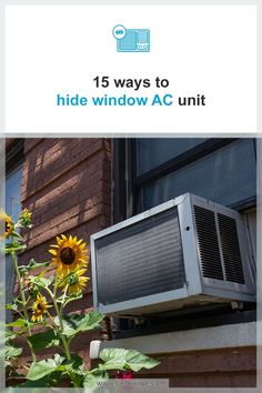 an air conditioner sitting on the side of a building next to a sunflower