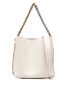 ivory white artificial leather single chain-link top handle chain-link detailing whipstitch detailing adjustable detachable shoulder strap Conscious: We've partnered with Good On You – an ethical agency that rates how sustainably brands perform. This product comes from a brand that performs well in relation to their impact on animals. Beige Bucket Bag With Chain Strap, Beige Bucket Shoulder Bag With Chain Strap, Beige Shoulder Bucket Bag With Chain Strap, White Top Handle Bag With Chain Strap, Everyday Top Handle Bucket Bag With Chain Strap, White Tote Shoulder Bag With Chain Strap, Everyday Use Top Handle Bucket Bag With Chain Strap, White Evening Bucket Bag With Gold-tone Hardware, Cream Leather Shoulder Bag With Chain Strap