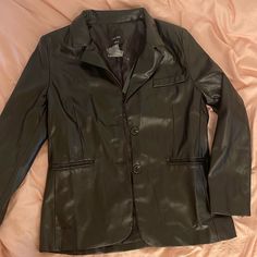 -Nwt -Faux Leather -Blazer Style -2 Button Front -Pockets -Lined Inside Formal Button-up Leather Jacket With Pockets, Casual Blazer With Pockets For Night Out, Notch Lapel Outerwear With Pockets For Night Out, Blazer Style, Leather Blazer, Blazer Fashion, Leather Jackets, Leather Jacket, Faux Leather