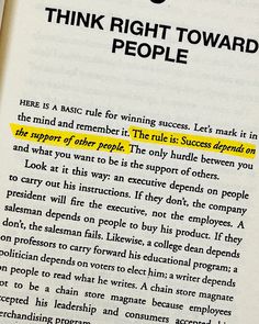 an open book with the words think right toward people highlighted in yellow highlight on it