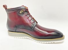 Style: 515-16-Burgundy Spectacular Lace-Up Boot from the Maurice collection in Burnished Calfskin features soft Calfskin lining, stitched welt and a Lightweight Tricolor Rubber Sole! Luxury Burgundy Leather Shoes With Rubber Sole, Luxury Burgundy Leather Shoes With Leather Lining, Burgundy Round Toe Formal Boots, Formal Burgundy Boots With Round Toe, Luxury Burgundy Leather Boots, Formal Burgundy Leather Boots, Burgundy Leather Boots Plain Toe, Burgundy Plain Toe Leather Boots, Burgundy Ankle Boots For Formal Occasions