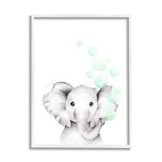 an elephant blowing bubbles with its trunk in front of it's face, on a white background