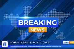 breaking news banner with blue background and arrow shape on the left side, in front of a