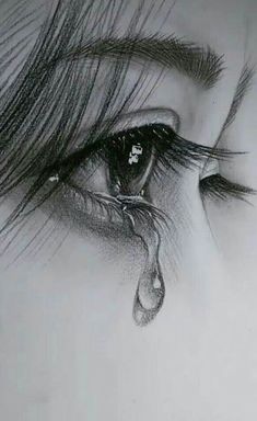 a drawing of a woman's eye with tear coming out of her iris brows