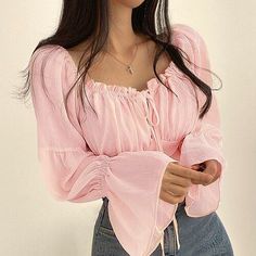 Great T-Shirts Designs Loose Dress Pattern, Pretty Tops, Spring Knitwear, Clothing Korean, Coquette Outfit, Y2k Aesthetic Fashion, Elegant Snowflake, Women Chiffon Blouse, Korean Clothes