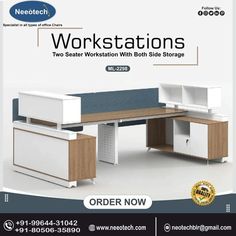 an advertisement for workstations with both side storage