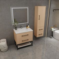 a bathroom with a sink, mirror and toilet