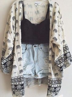 Bridget Bardot, Look Grunge, Denim Crop Top, An Elephant, Kimono Cardigan, Maxi Skirts