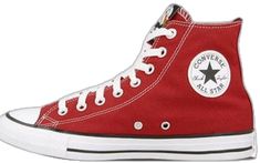 Classic Red Lace-up High-top Sneakers, Casual University Red High-top Sneakers With Rubber Sole, Classic Red Converse Sneakers, Classic Red High-top Sneakers, Classic Red Mid-top Sneakers, Classic Red High-top Sneakers With Round Toe, Red Sporty Canvas Shoes For Sports, Red Converse High-top Sneakers, Classic Red High-top Sneakers With Red Sole