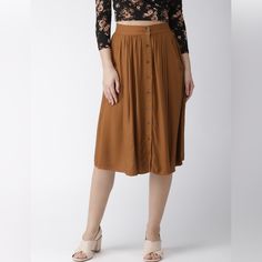 Nwt Forever 21 Women Camel Brown Solid Flared Skirt (Small) Forever 21 Midi Skirt, Sheer Midi Skirt, Sparkly Skirt, Polka Dot Midi Skirt, Button Front Skirt, Tiered Midi Skirt, Button Up Skirts, Knee Length Skirt Pencil, Printed Midi Skirt