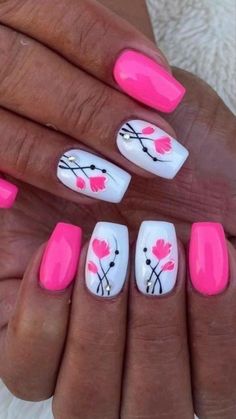 Nail Art Designs For Summer, Pink Nail Art Designs, Summer Gel Nails, Spring Acrylic Nails, Hot Pink Nails, Fancy Nails Designs, Colorful Nails, Pink Nail Art, Pretty Nail Art Designs