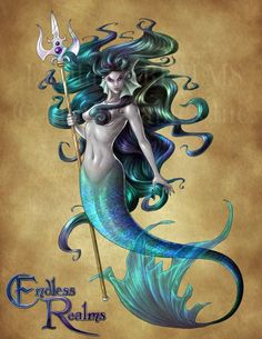 a painting of a mermaid holding a staff