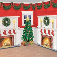 This Home for Christmas Scene Setter Kit fills any room with holiday spirit! Combine the stackable room rolls and scene setters to transform your party space into a cozy living room festively decorated with a Christmas tree wreath and Christmas stockings over a hearth. Made of lightweight plastic these Christmas room decorations can be mounted indoors or outdoors with tape or Sticky Tack (sold separately). pbHome for Christmas Scene Setter Kit product details:-b-p ul li2 room rolls 12ft long x 4ft tall-li li4 scene setters 33 1-2in x 65in-li liDamage-free adhesive-li liReusable-li liInstructions included-li -ul Scene Setters, Christmas Room Decor, Christmas Tree Wreath, Christmas Living Rooms, Christmas Fireplace, Christmas Room, Indoor Christmas Decorations, Indoor Christmas, Room Decorating