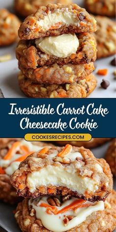 carrot cake cheesecake cookie is stacked on top of each other