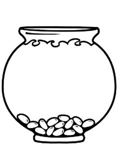 a fish bowl filled with pebbles on top of a white background, in black and white