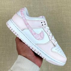 Nike Dunk Low Pink Paisley Women 9.5 Available. Brand New In Box 100% Authentic. Fast Shipping All Sales Final Designer White Nike Custom Sneakers, Nike Cortez Vintage, Nike Cortez Women, Pink High Tops, Rose Gold Sneakers, Nike Air Max Thea, White Sneakers Women, Pink Sneakers, Pink Paisley