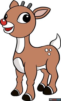 a cartoon deer with big eyes and an orange nose