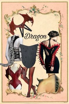 a collage of different types of corsets and garters with the words dragon on them