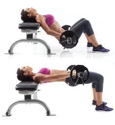 the woman is doing exercises on her bench