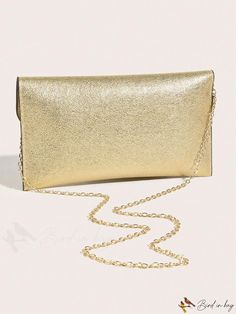 BirdinBag - Stylish Gold Flap Envelope Bag with Metallic Metal Decor Envelope Bag, Word Wrap, Gold Pattern, Style Minimalist, Square Bag, Medium Bags, Metallic Accents, Chain Bags, Gold Details