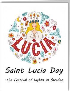 the saint lucia day poster is shown in red, white and blue with an angel on it