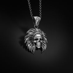 American Native Skull Unique Goth Coin Necklace For Men in Silver, Engraved Gothic Biker Charm Necklace to Boyfriend, Punk Jewelry Gift Him Looking for a gift? You've found the perfect item for this! All our products are made in 925 sterling silver, the highest quality precious metal. In our workshop, everything is carefully handled in happy hands. A classic and beautiful necklace that will suit any style of clothing, everyday or event. Our products will be with you in every special moment! For any questions regarding this piece or our collection please reach out. We love talking to our customers. ITEM DETAILS GENDER : Male / Female MATERIAL : 925K Sterling Silver COLOR: Oxidized  Silver ◆ WEIGHT : 13.50 Grams ( ONLY PENDANT )  ◆ DIAMETER : 1,18 - 3,50 Cm  BAIL WIDTH : Suitable for up to 0 Punk Jewelry, Personalized Pendant, Necklace For Men, Coin Necklace, Precious Metal, Beautiful Necklace, Men Necklace, Sterling Silber, Chain Lengths