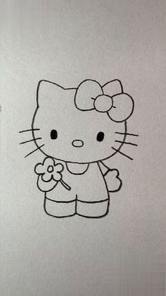 a drawing of a hello kitty holding a flower